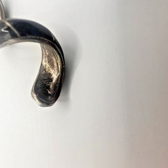 Vintage Sterling Silver Black Enamel Spiral Drop Earrings Modernist Mexico JA - Picture 9 of 12